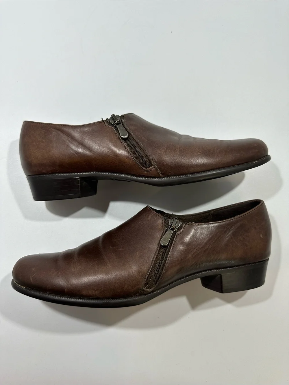 Munro American Brown Leather Side Zip Comfort Shoes Made USA Women 7.5 SS